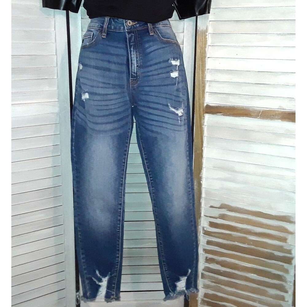 Kancan Women's Size 28 Jeans Mid Rise Distressed Raw Frayed Hem